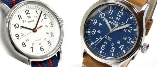 Timex Weekender vs Expedition Scout dial closeup